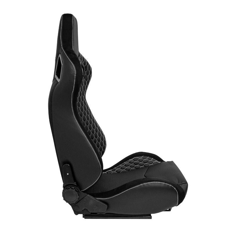 ATS x1 Universal Pair Sports Recline Bucket Seat Black Silver Stitch + runners